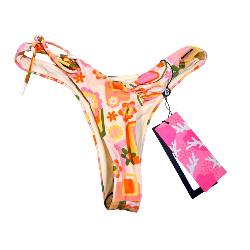 Blackbough NWT‎ Retro Floral Print Tie Side Bikini Bottoms Medium